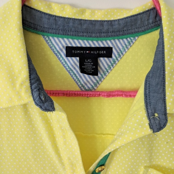 Tommy | Pastel Yellow Polka Dot Polo Like New Sz L - Picture 5 of 7